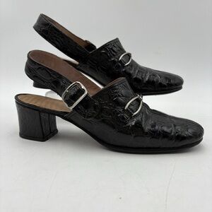 Chic Black Croc-Embossed Slingback Heels